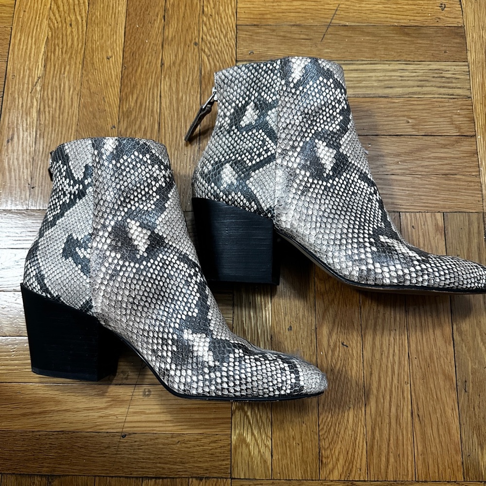 Dolce Vita Gray and Black Ankle Boots with Snakeskin Print